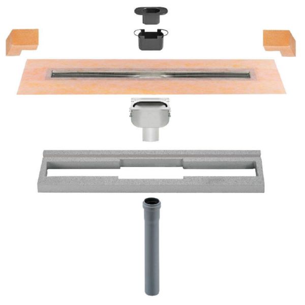 SCHLUTER-KERDI-LINE-V SET DE DESAGUE LINEAL DE ACERO INOX CON SALIDA